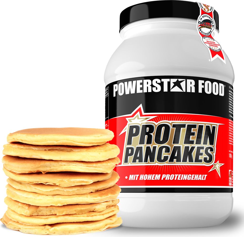 Powerstar PROTEIN PANCAKES Natur | 1000 g Low-Fat-Mischung für Waffel & Pancake | 37,6% Protein p.P. | Nur 1,4% Zucker | Vollwertiges Frühstück
