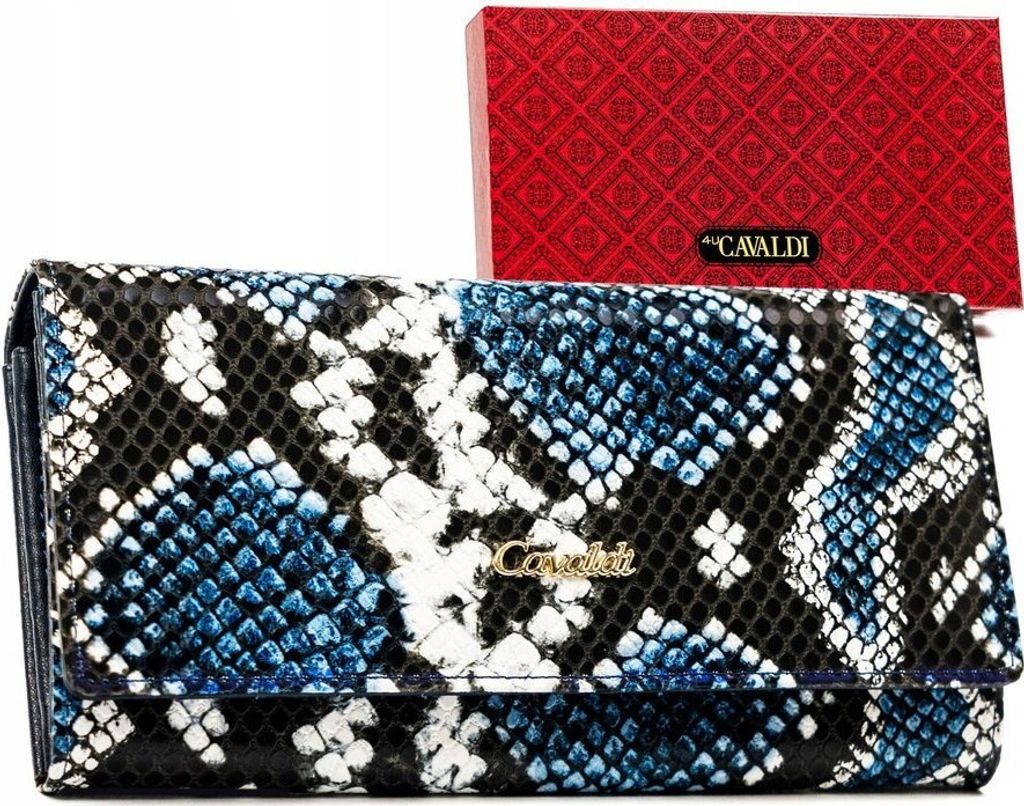 4U Cavaldi | Großes Portemonnaie, für Frauen, aus Natur und Bioleder, Marine, 18.5x9 cm