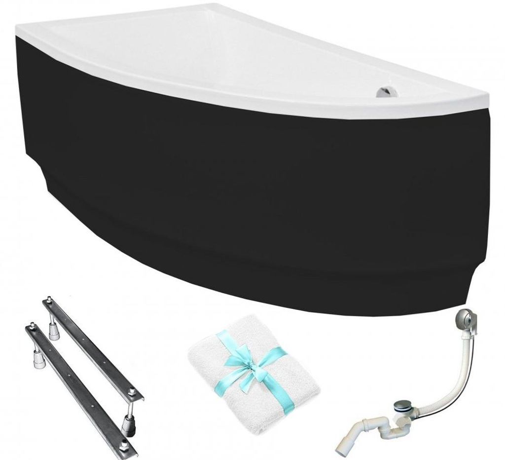 Aqua For You | Besco Asymmetrische Badewanne Praktika Links - 150x70 Cm - mit Verkleidung - mit Siphon - mit Beinen - Antibakterielle Beschichtung