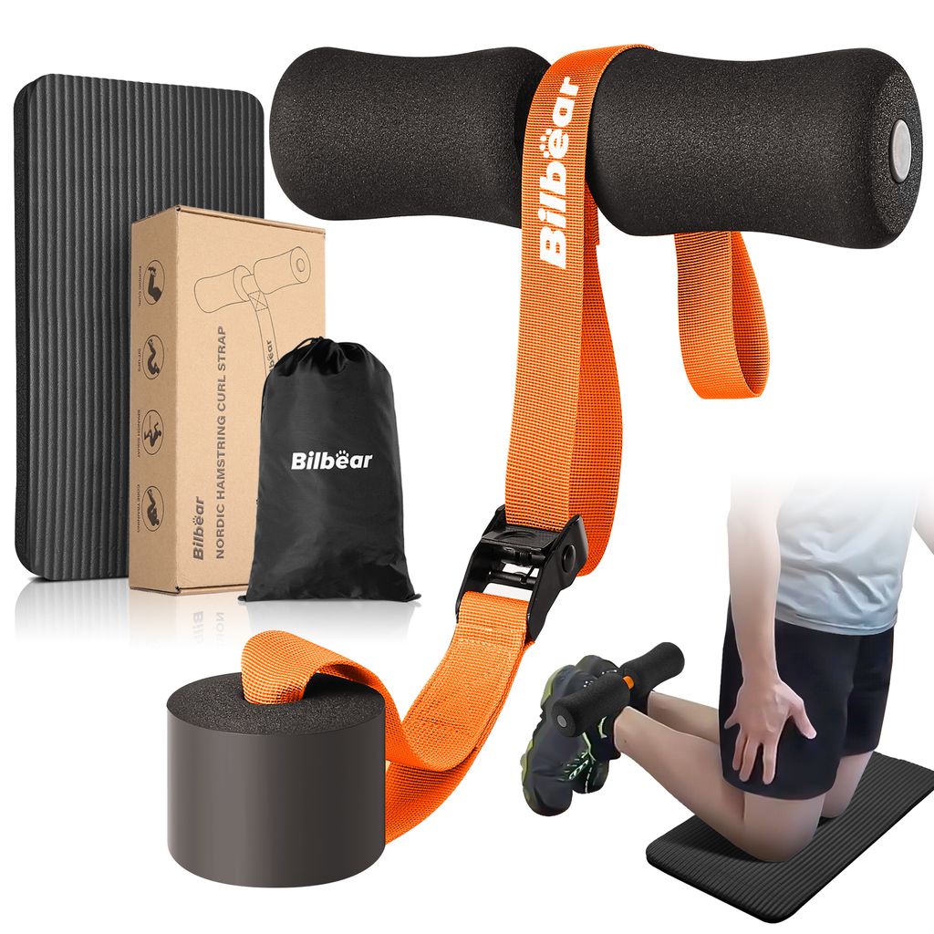 Nordic Hamstring Curl Strap,Geeignet für Bein, Bauch, Tragbares,kann große Trainingsgeräte ersetzen,ausgestattet mit Fitness Knieschonern,Orange