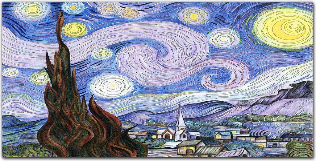 Coloray Bild aus Acryl 140 cm x 70 cm - Gehärtetes Acryl Bild auf Acrylglas Wohnzimmer Küche Dekoration Wanddekoration - Nacht Dorf