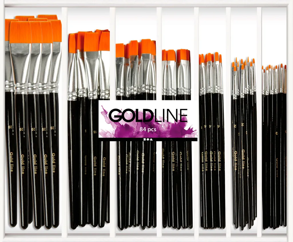 Brosses plates multicouleurs 84 unités 7 tailles manche bois ergonomique