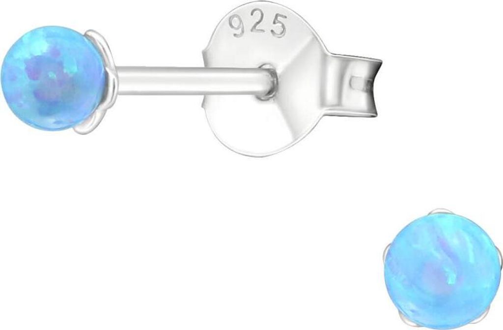 925 Sterling Silber Ohrstecker synthetischer Opal 3mm in verschiedenen Farben Farbe - Hellblau