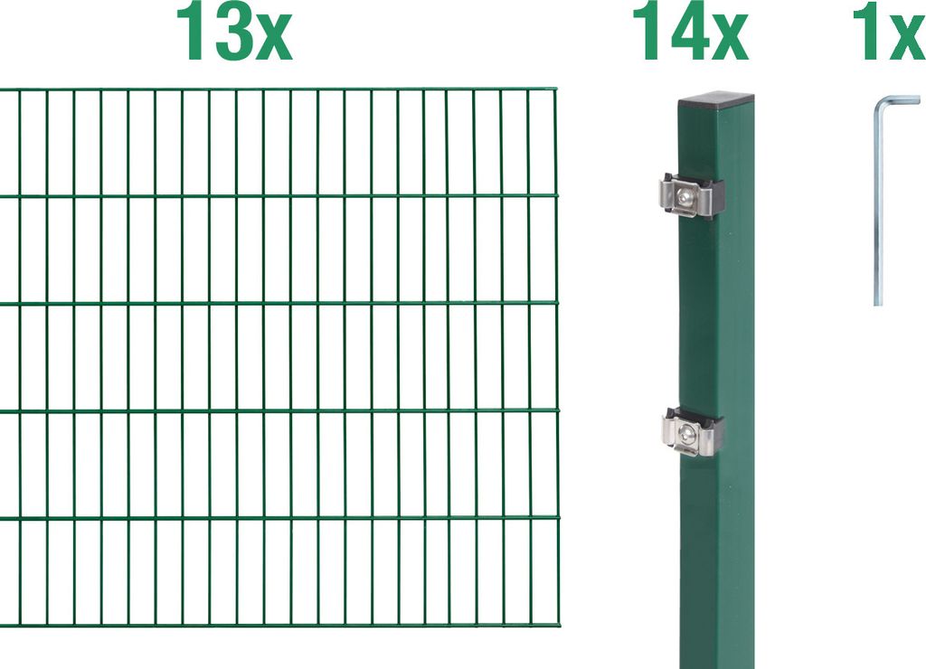 Alberts Doppelstabmatten Zaun, Höhe 100 cm, Länge 26 m, Zaun-Komplettset zum Einbetonieren, grün, Pfosten 60x40 mm