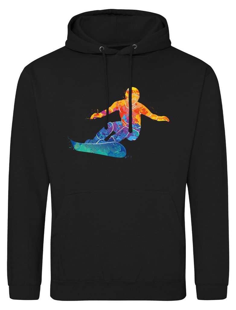 Huuraa Uni Hoodie Snowboarden bunte Silhouette M Deep Black Vegan Sweatshirt Geschenkidee