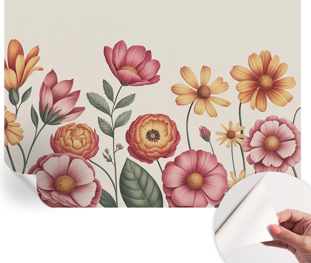 Selbstklebende Wandtapete - Dekorative Tapete für Wohnzimmer - Klebefolie für Wandbilder - Tapetenfolie für Wanddekoration - 312x219 cm - Blumen...