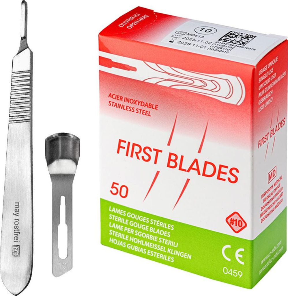 Set 50 x Hohlmeißelklingen Figur 10 einzeln steril verpackt + 1 x May