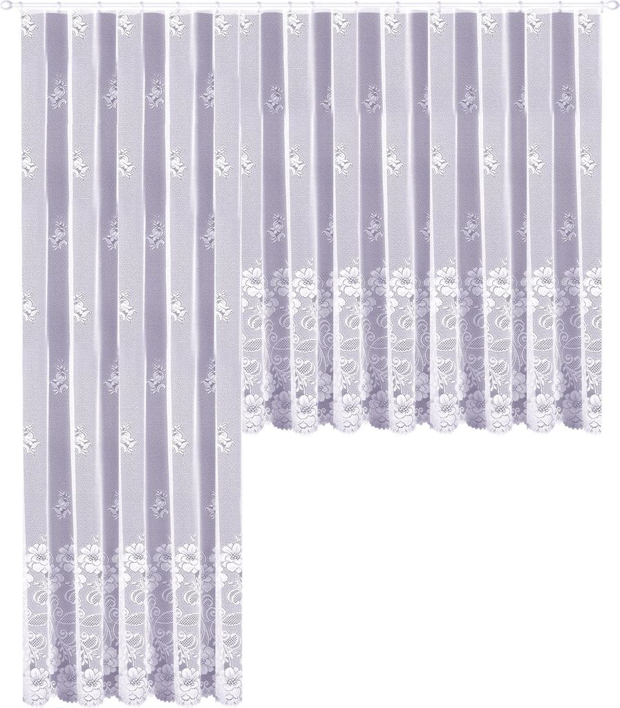 Heimtexland Gardinen Store Jacquard Vorhang weiß halbtransparent geblümte Bordüre Kräuselband Typ318 HxB 90 x 450 cm für Fensterbreite 140-...