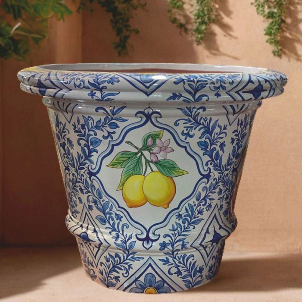 Casa Padrino Luxus Blumentopf Blau / Weiß / Bunt Ø 80 x H. 63 cm - Garten Deko