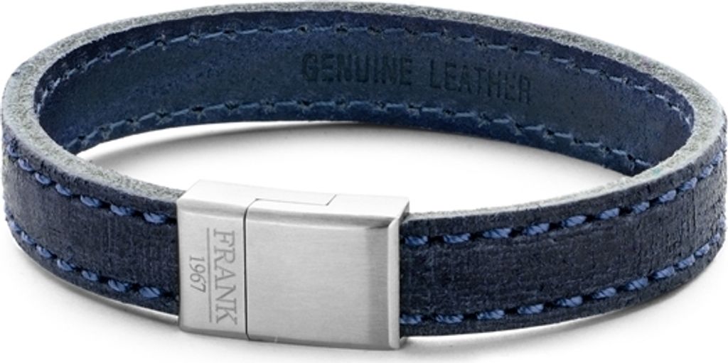Frank 1967 7FB-0204 - Heren armband met staal element - leer - lengte 21 cm - blauw
