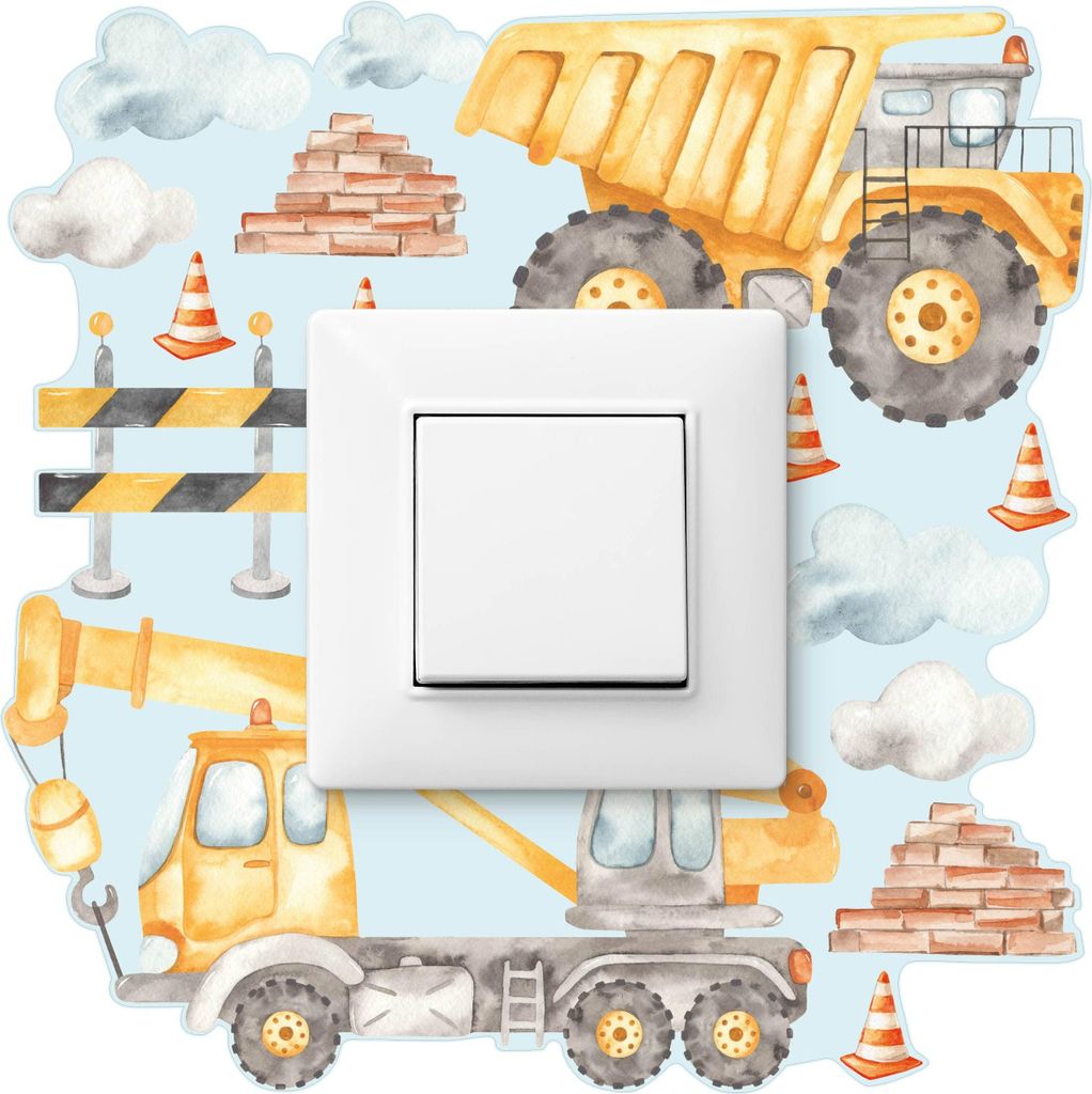 Muralo Wandtattoo-Lichtschalter BAUMASCHINEN 20x20cm Aufkleber für Kinderzimmer