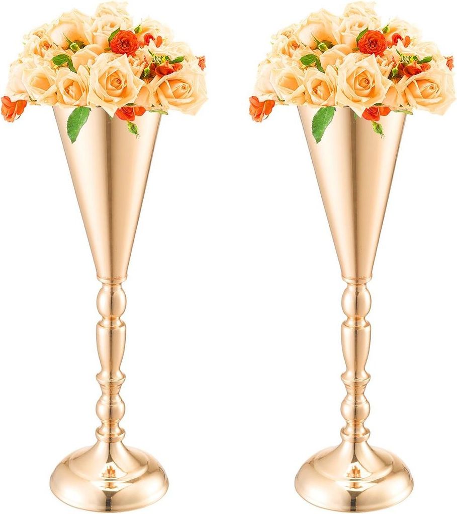 10PCS 43cm/16.9” Tall Wedding Flower Vase Metal Gold Trumpet for Tables