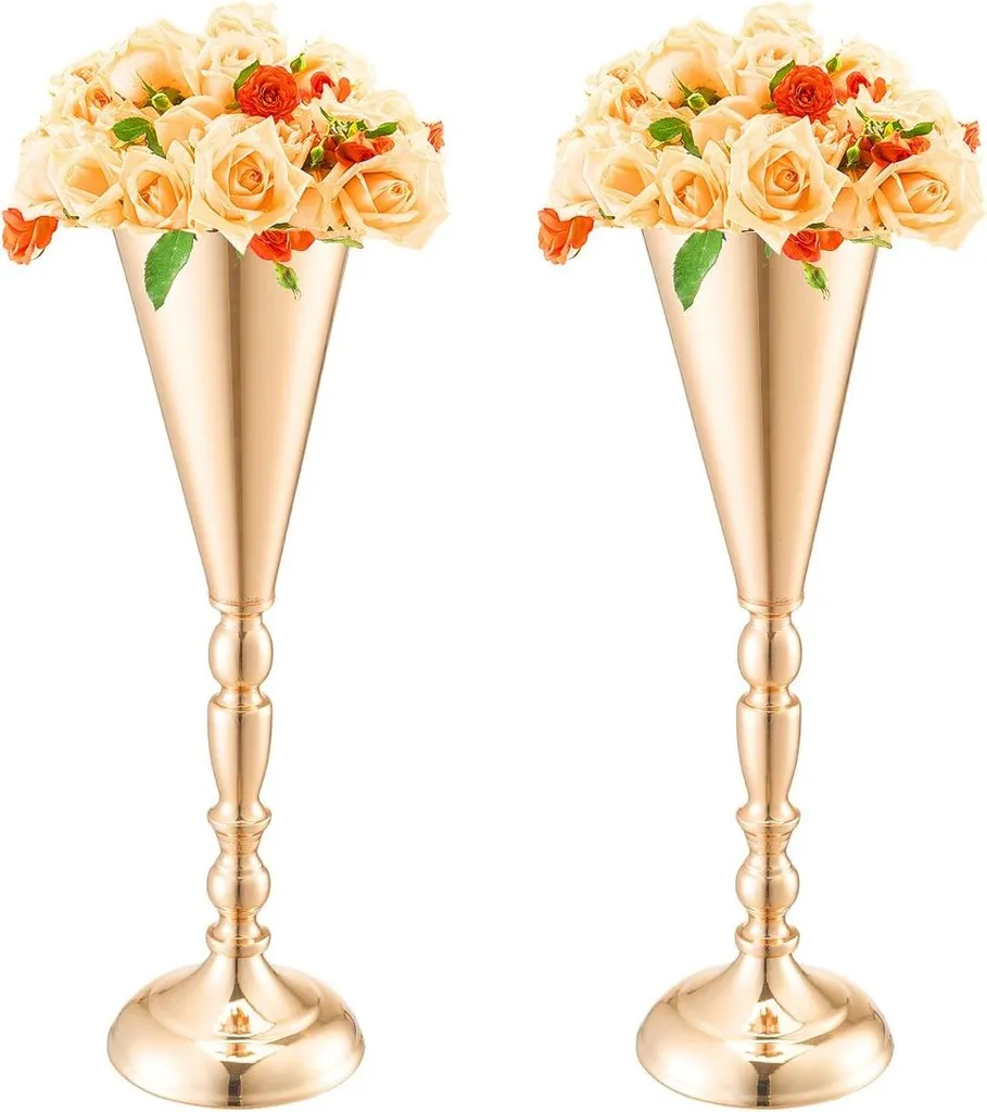 Vasi Fiori Oro 10 Pezzi - 43cm Metallo Centrotavola Economico