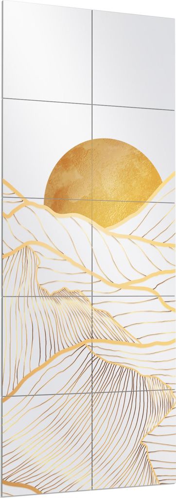 DEQORI Wandspiegel Puzzle 60x150 cm 'Goldenes Linien Gebirge' Spiegel Ganzkörperspiegel