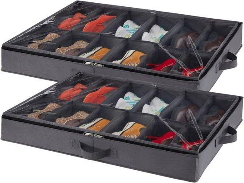 Famanu Schuhaufbewahrungsboxen für unter das Bett - Faltbare Organizer für 24 Paar Schuhe