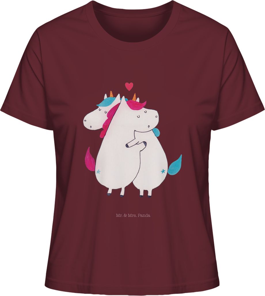 Mr. & Mrs. Panda Basic T-Shirt Damen Einhorn Mitteilung Größe M - Burgundy - Geschenk, Ehe, Oberteil, Liebe, shirt, Valentinstag, Sommershirt, Un...