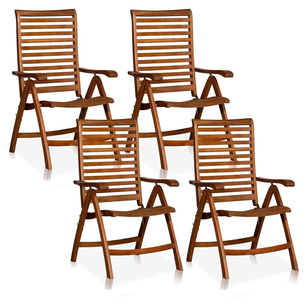 Klappstuhl 4er Set mit Armlehnen und verstellbarer Rückenlehne für Garten und Balkon, platzsparend klappbar, Eukalyptusholz, geöltes Echtholz, w...