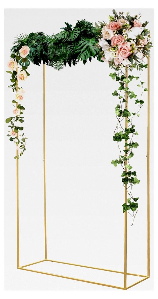 Hochzeitsbogen aus Metall Quadratbogen mit Rosen Hintergrund Dekor in Gold für Hochzeiten und Dekoration mit abgerundeten Kanten 1,62 x 0,55 x 2,8 m