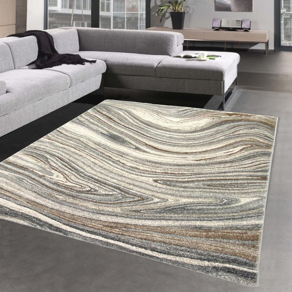 Teppich Schlafzimmer Marmordesign verlaufene Naturfarben creme Größe - 120x170 cm