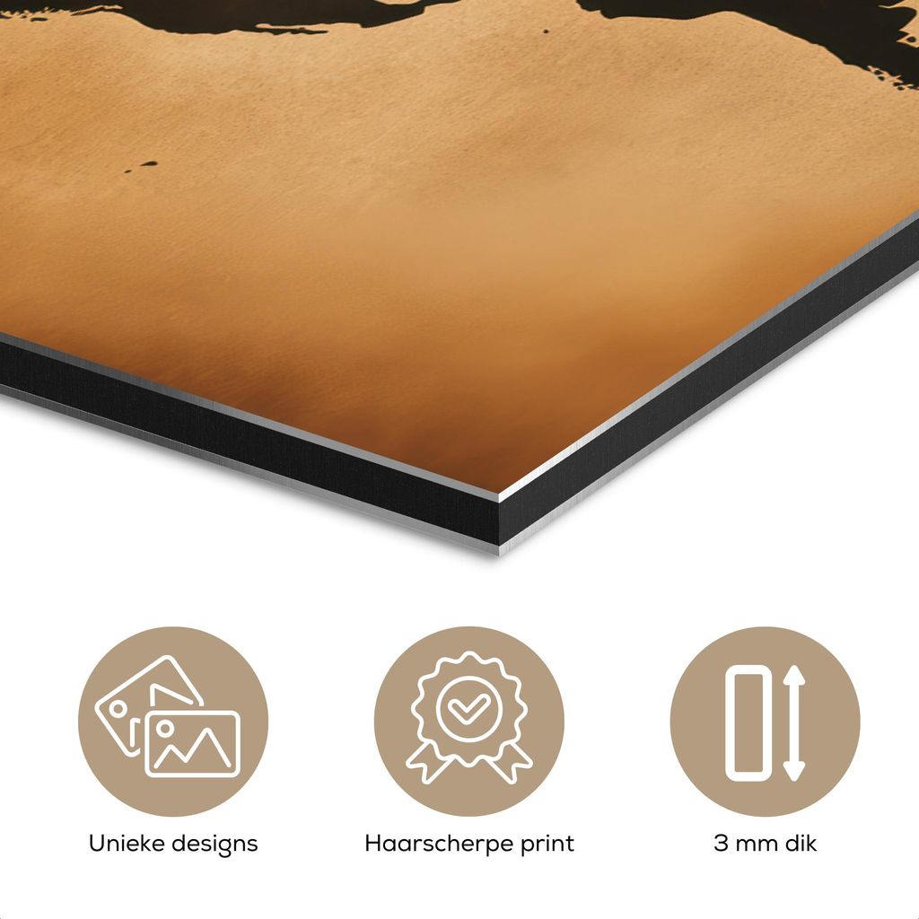 MuchoWow Wanddekoration Metall Metallbild Wandkunst 120x60 cm Weltkarte - Braun - Karte MuchoWow Aluminium Gemälde - Metalbilder
