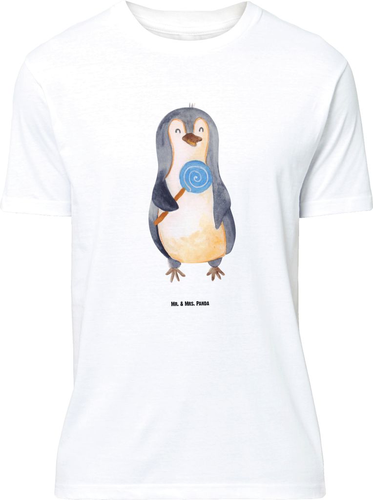 Mr. & Mrs. Panda Größe L T-Shirt Pinguin Lolli - Weiß - Geschenk, Heißhunger, Süßigkeiten, Shirt, Spruch, Naschen, Tshirt, mit