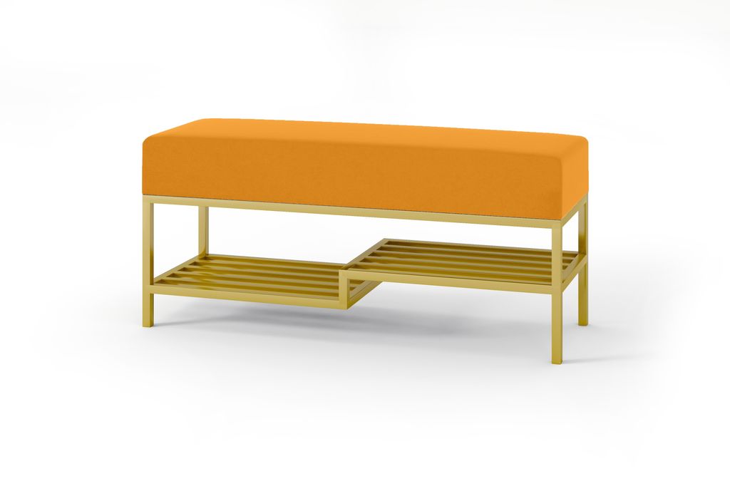 BETTSO Stilvolle Sitzbank in Honigfarbe und Goldrahmen MELLO 100 für den Flur