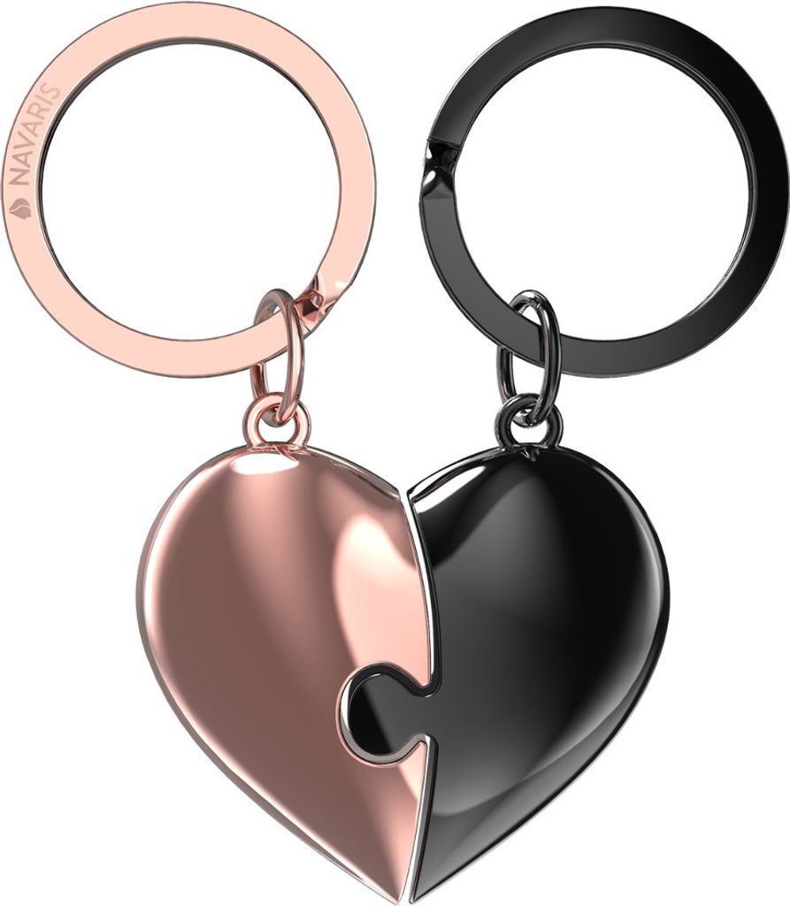 Navaris Schlüsselanhänger Liebespuzzle - Anhänger mit hochwertiger Zinklegierung - Keychain für Schlüsselbund Handtasche - roségold anthrazit