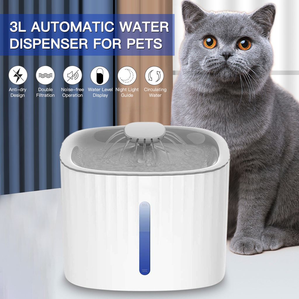 Automatischer Wasserspender fuer Haustiere 3L LED-Wasserstandsanzeige Geraeuschfreier Wasserspender fuer Katzen, Hunde und andere Haustiere