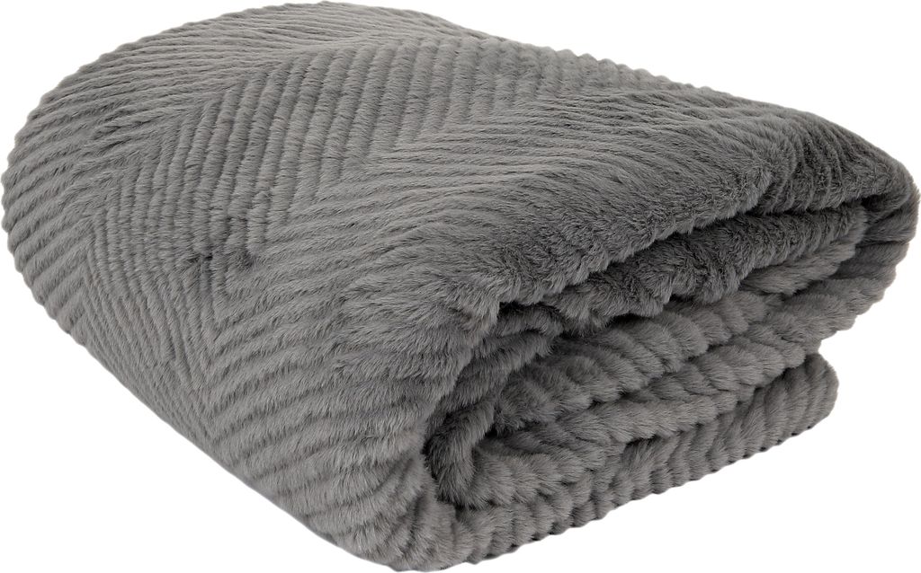 Graue Kuscheldecke aus Kunstfell und Sherpa, 140 x 200 cm