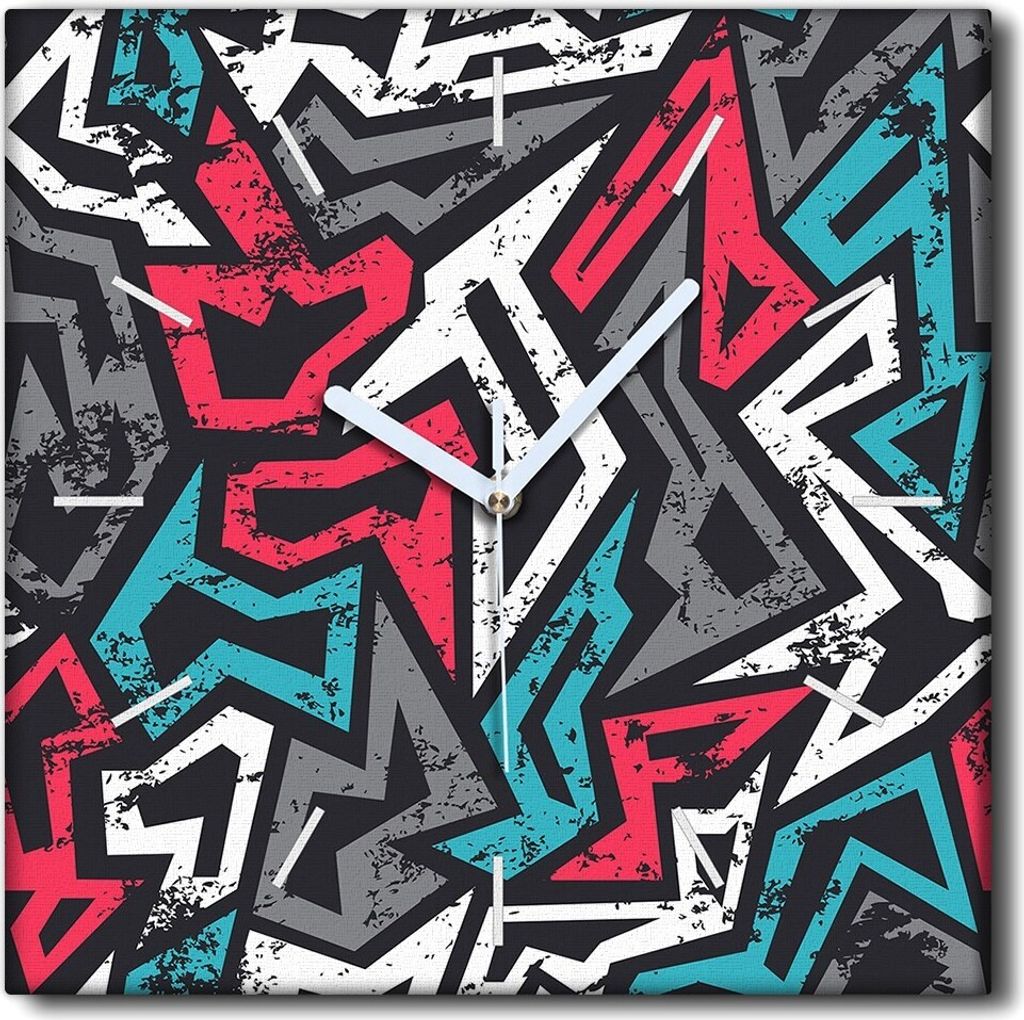 Coloray Uhr auf Leinwand 30x30 cm Wand Uhr Dekoration Wohnzimmer Segeltuch weiße Zeiger -Graffiti Grunge Art.