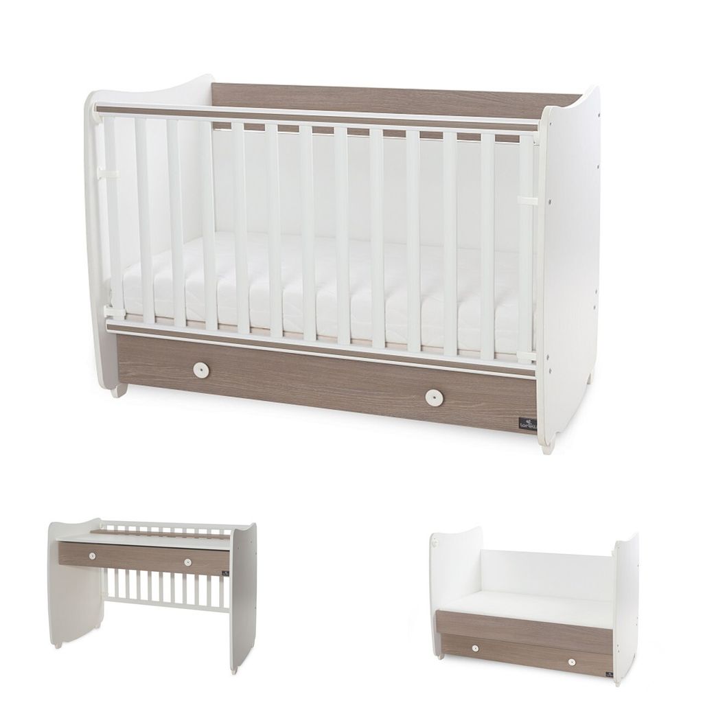Lorelli Babybett Dream 60 x 120 cm umbaubar Schreibtisch Kinderbett Schaukelbett braun weiß