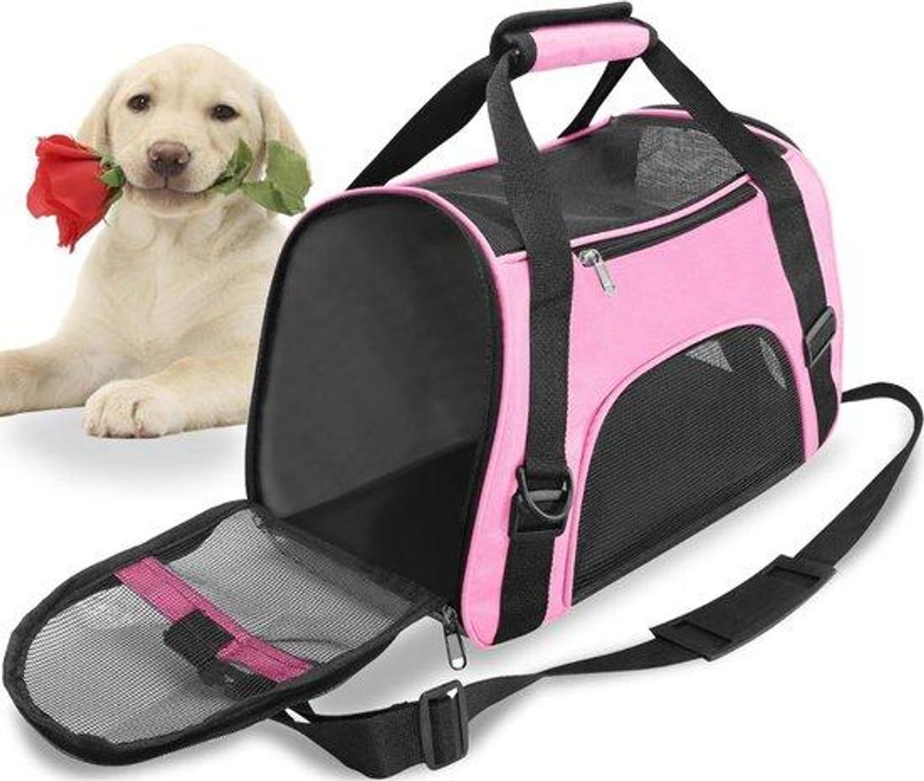 Reistas für Katzen, Hunde, Kaninchen, Hamster, leicht, seitlich, tragbarer Tierbeutel mit Schultergurt (M - 47 x 30 x 23 cm, bis 5 kg, Lila)