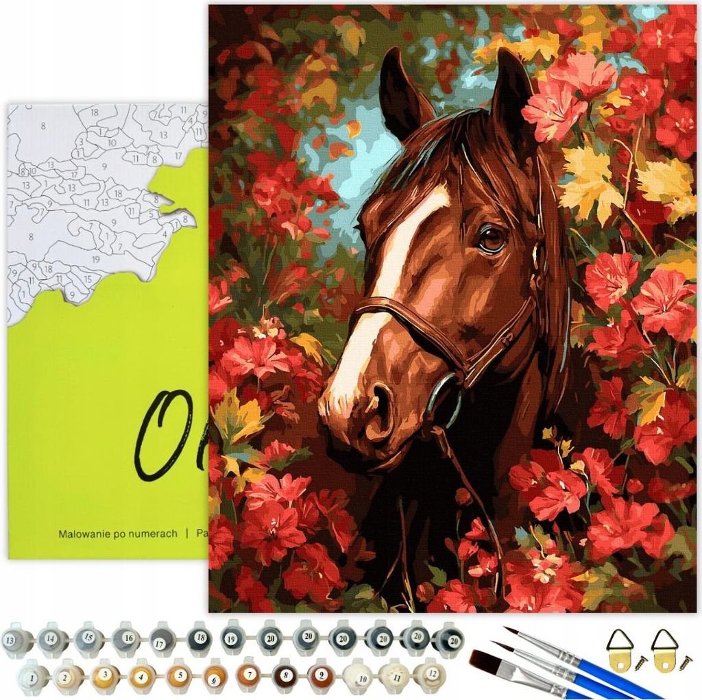 Malen nach Zahlen Erwachsene Tiere Pferd Blumen 50x40 - 30 Produktbild 