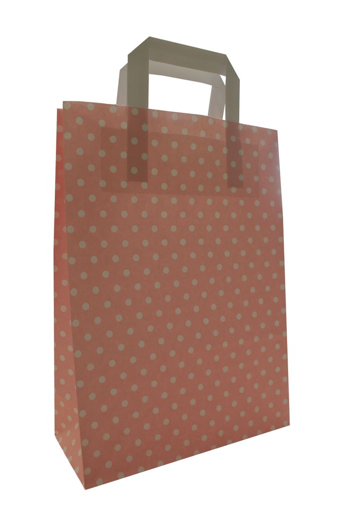 Papiertragetaschen "PUNKTE", 90 g/qm, 32 + 12 x 40 cm, rose ́ mit weißen Punkten, 10 Stück