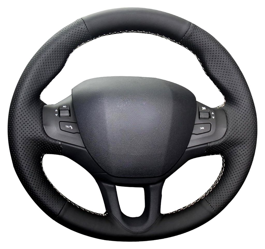Passgenau für Peugeot 208 genähte Auto-Lenkradabdeckung für Peugeot 208 2012–2019, Lenkradzubehör (Gummi-Lenkrad mit Multifunktionstasten)