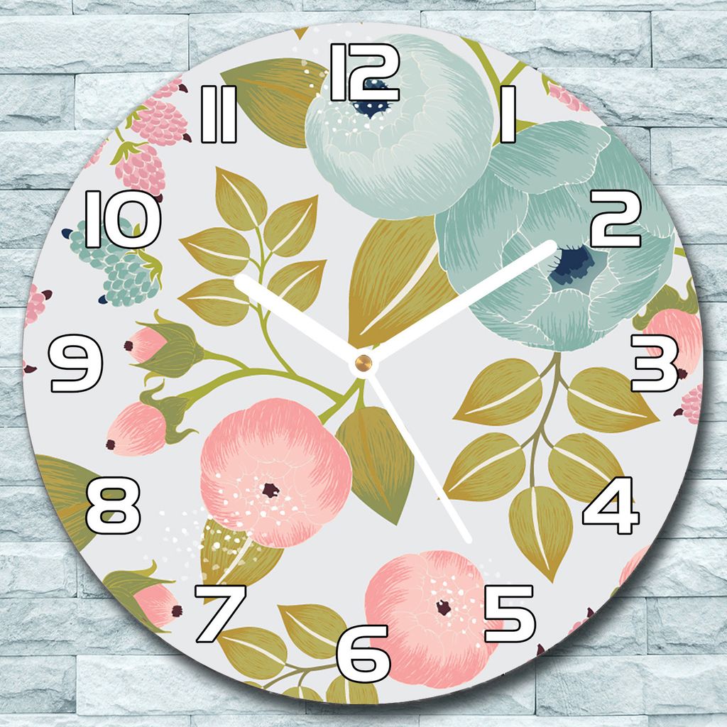 Wanduhr aus Glas Rund fi 30 Frühlingsblumen Quarz Deko Schlafzimmer Büro