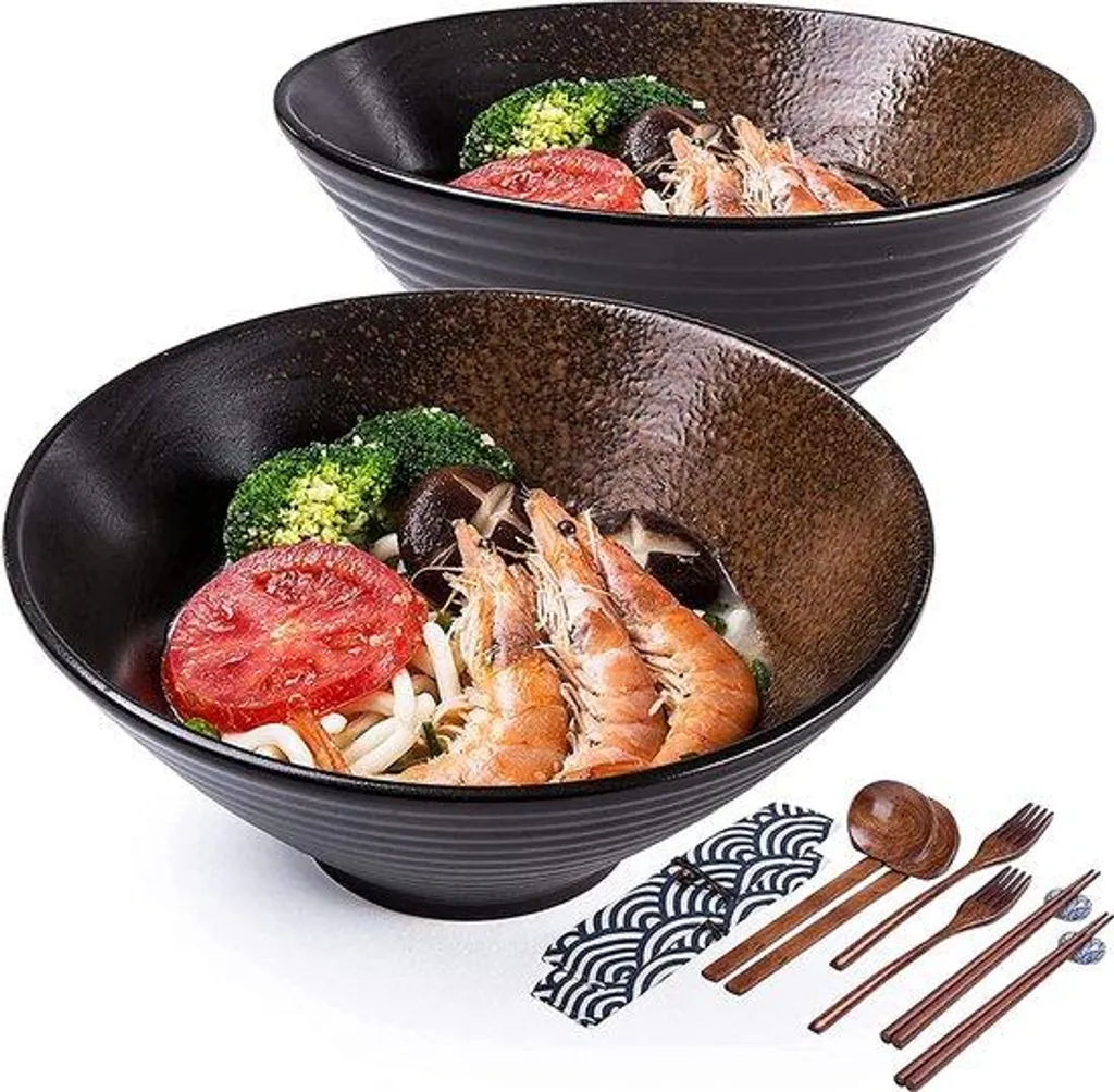 Grands bols à ramen 1500 ml faits main en porcelaine - Design Sunset