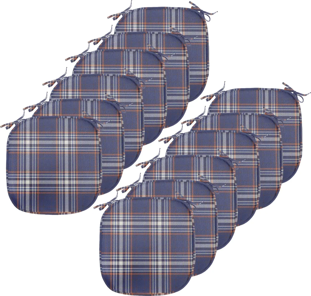 ABAKUHAUS Rivestimenti a quadri per sedie da sala da pranzo, astratti e a righe, cuscini decorativi impermeabili con cinturini per sedie da cucina, 40 cm x 40 cm - confezione da 12, blu notte cannella