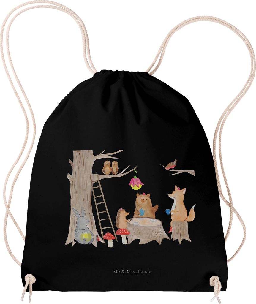Mr. & Mrs. Panda Jutebeutel Waldtiere Picknick - Schwarz - Geschenk, Fuchs, wander rucksack, Maus, Eichhörnchen, Drawstring Bag, Wald, Hase, Lusti...
