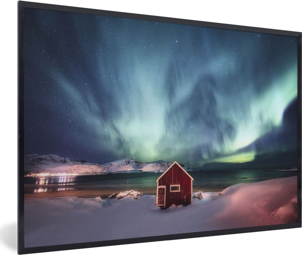 MuchoWow MuchoWow Gerahmtes Poster Nordlichter - Himmel - Nacht 30x20 cm - Poster mit zchwarzem Bilderrahmen - Kunstdruck - Bild-Poster