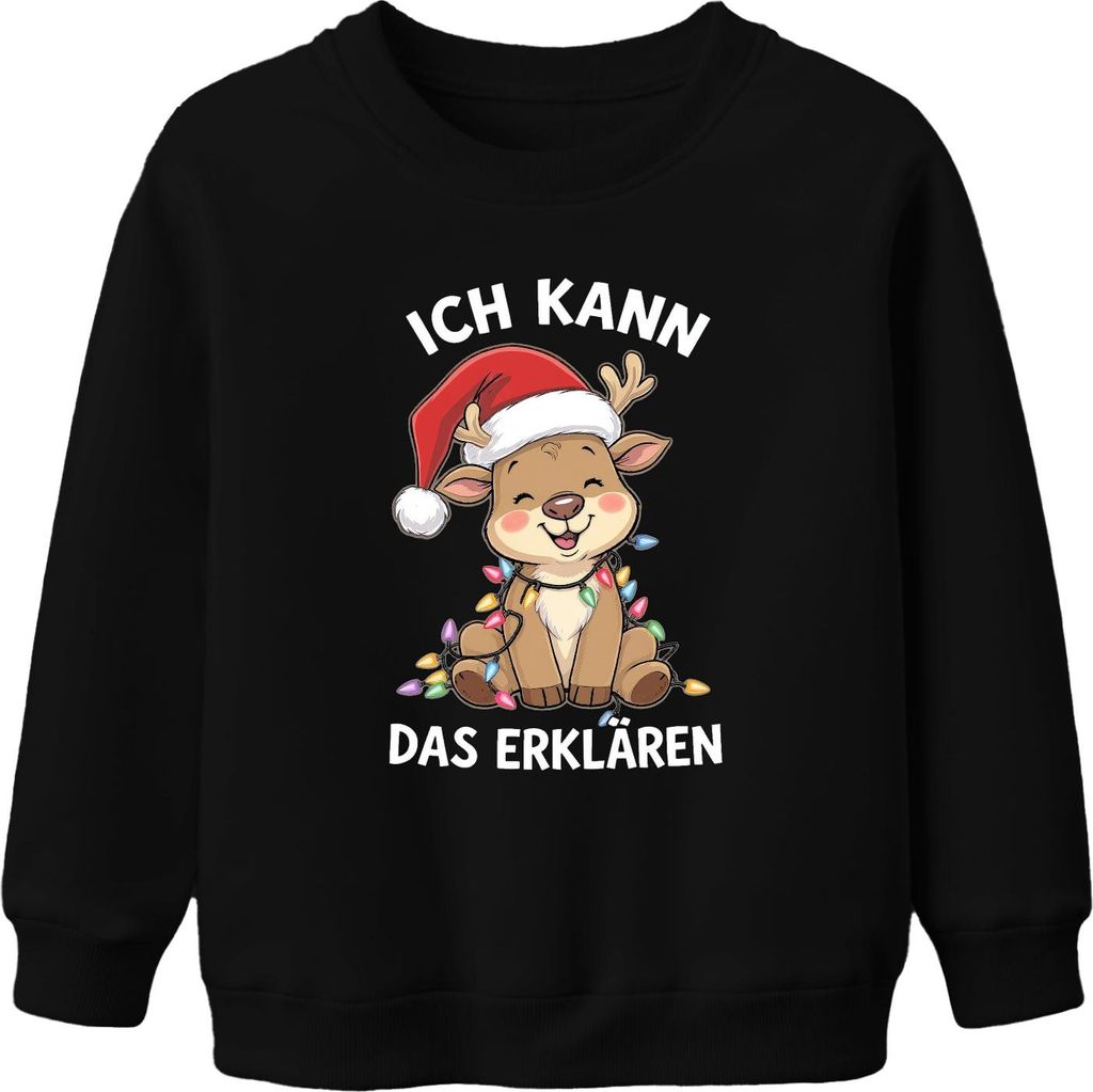 Ich kann das erklären Rentier Weihnachten Lichter Niedlich Lustig Uni Kinder Sweatshirt Pullover, Schwarz, 116
