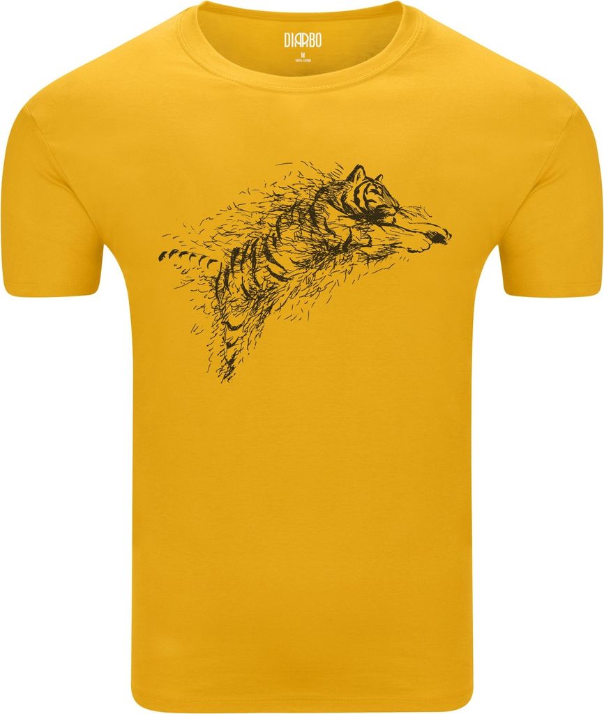 Diarbo Herren T-Shirt mit Tierliebhaber Druck Skizze Eines Springenden Tigers Gelb Gr.XL