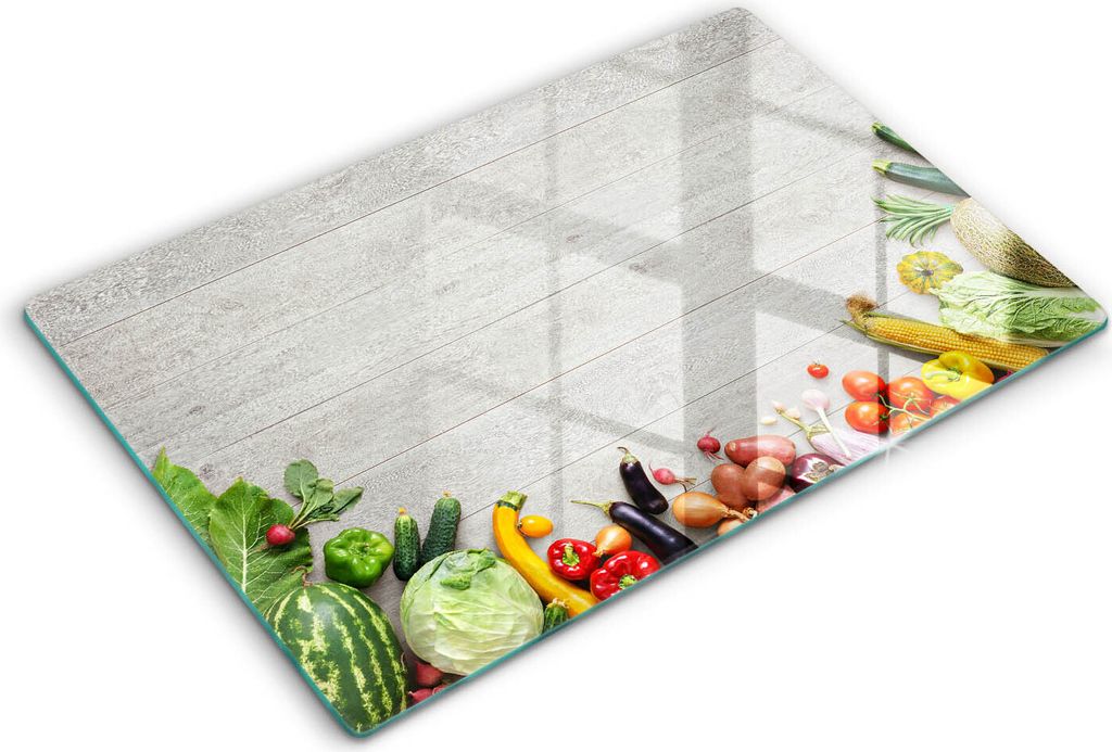 Abdeckung Glas - Küchenabdeckung - 80x52 cm - Abdeckplatte -Gemüse auf Brettern