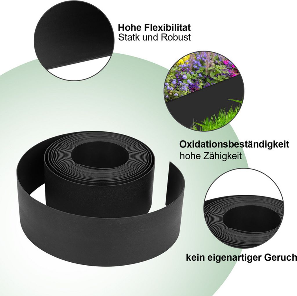 EINFEBEN Kunststoff Rasenkante Maehkante (Hoehe 10 cm Laenge 10 m, Schwarz) Lawn Edging Garten rasenkante rasenkantenband Blumenbeeten Gartenwegen ...