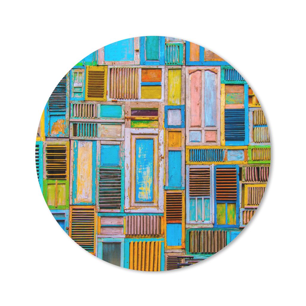 MuchoWow Mauspad Mousepad Türen - Blau - Abstrakt - Architektur - Neon 50x50 cm - Mousepads - Maus Mat - Pad - Mausunterlage - Vinyl