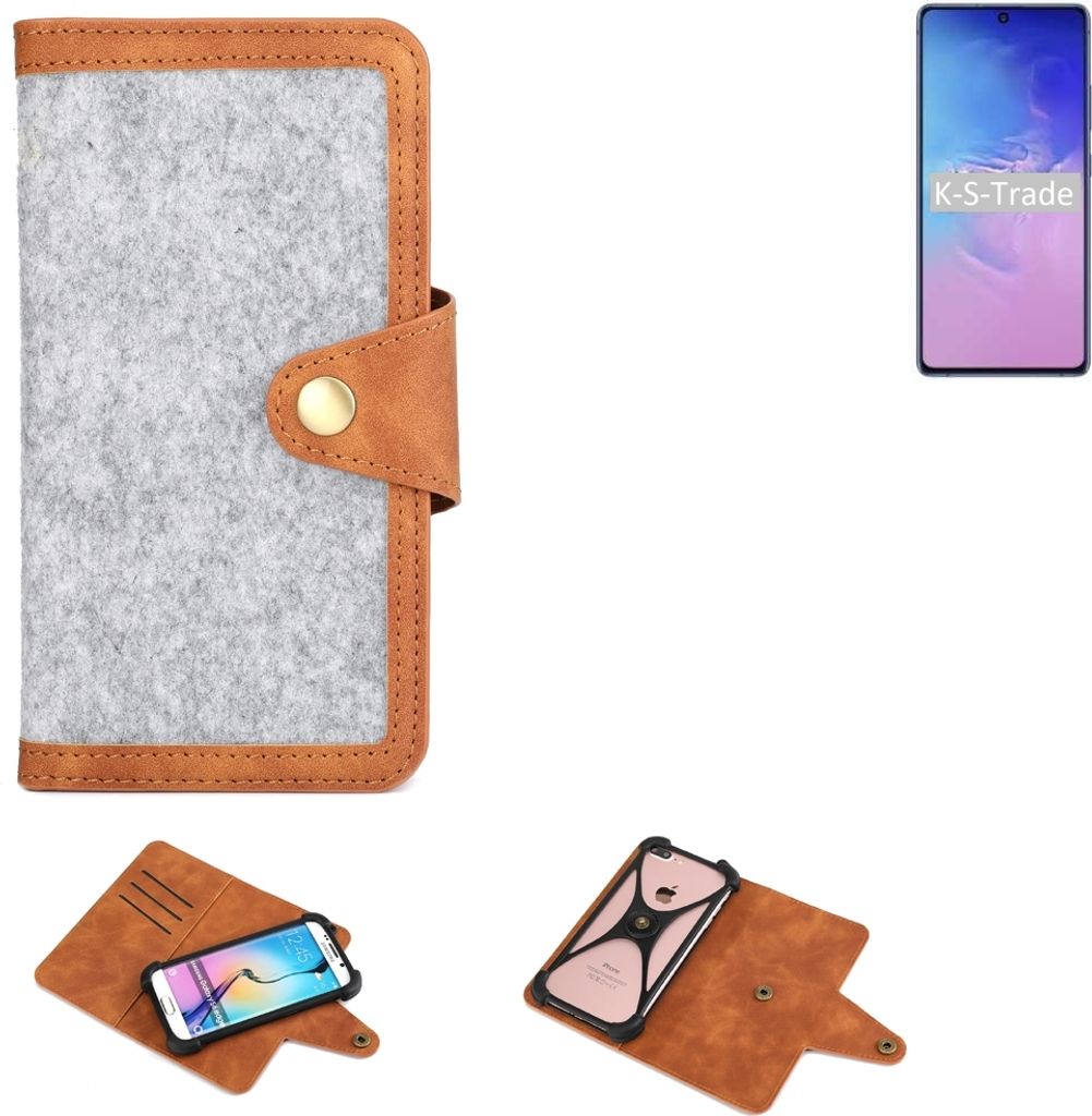 K-S-Trade Handyhülle kompatibel mit Samsung Galaxy Note 10 Lite Schutzhülle Filz-Hülle Kunst-Leder hellgrau braun (1x)