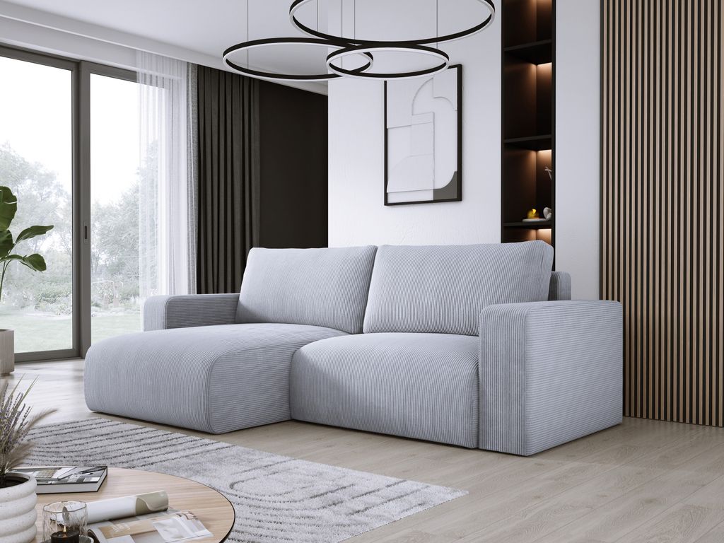 DomoHome Universelles Ecksofa Mit Schlaffunktion Und Bettkasten Weicher Cordstoff Flexibel Stellbar Linkes Layout Schlaffläche: 205x125cm Größe:...