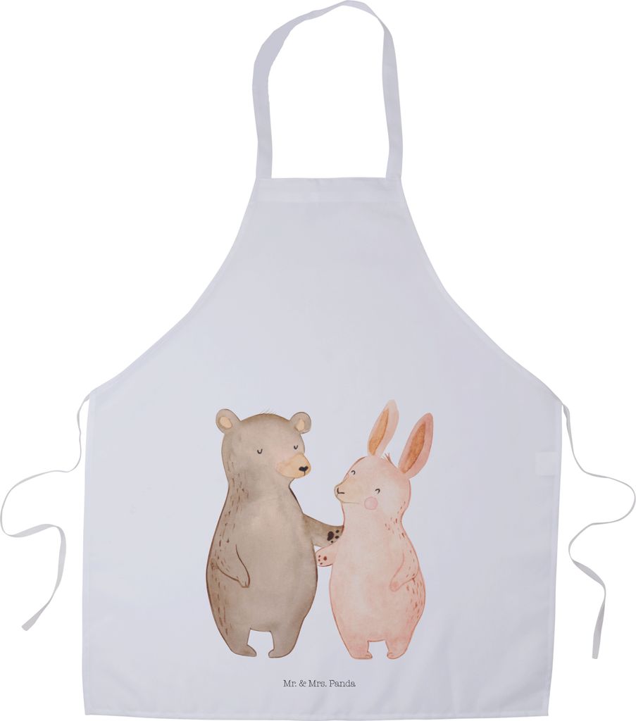 Mr. & Mrs. Panda Schürze Bär und Hase Umarmen - Weiß - Geschenk, Gastro, Freundin, Best Friends, Küchenzubehör, Freunde, Gastro-Schürze, für...