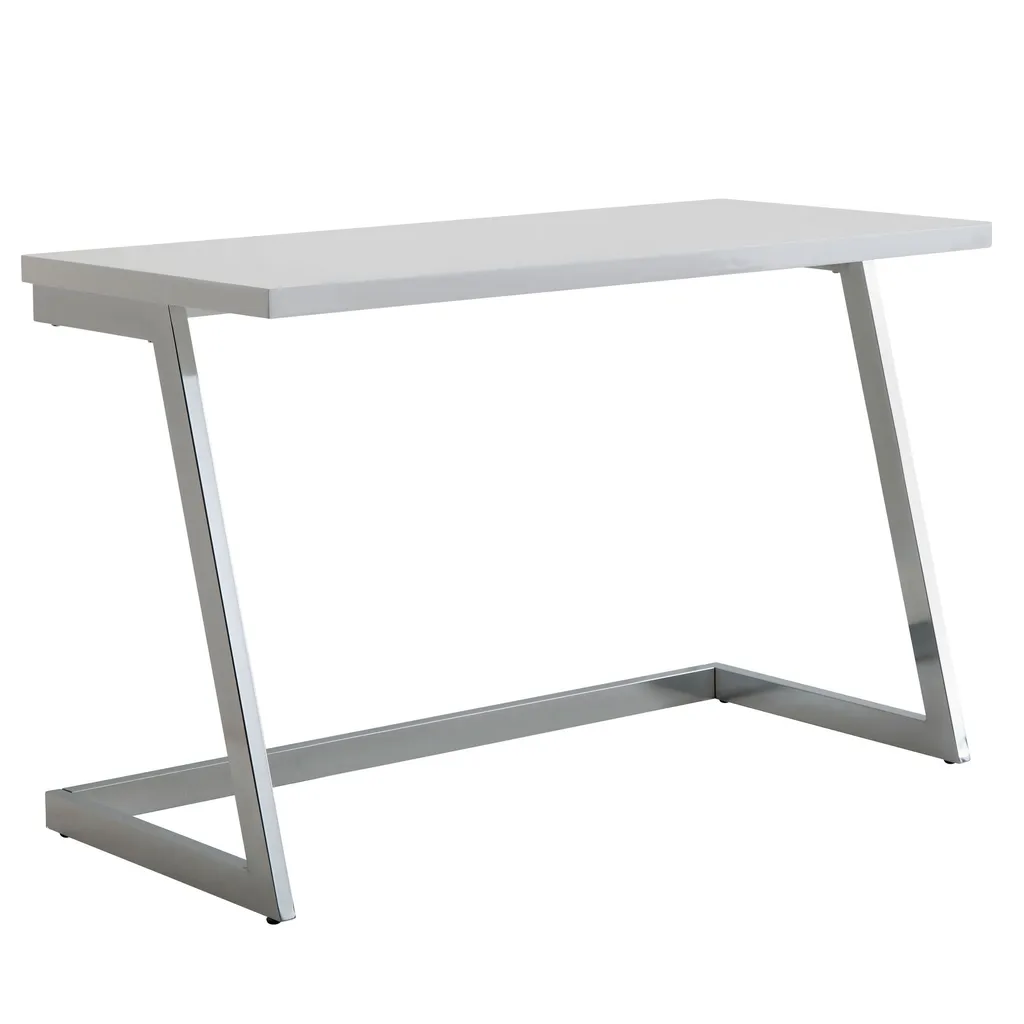 Bureau Design Anshan Plateau Laqué Blanc et Piétement Chrome 120cm