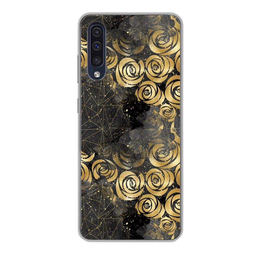 MuchoWow Handyhülle Schutzhülle Hülle für Samsung Galaxy A50 Marmor - Gold - Rose - Muster Silikon Softcase Handy Hülle - Mobiltelefonhülle